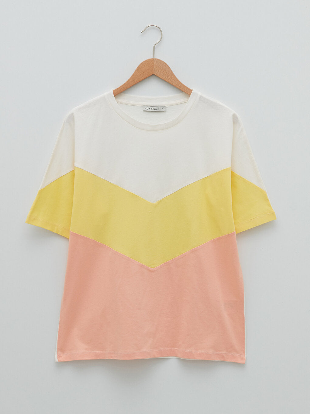 Crew Neck Color Blocked Short Sleeve Cotton Women's T-Shirt