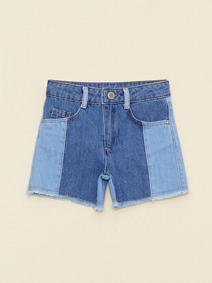 Color Blocked Girls' Jean Shorts