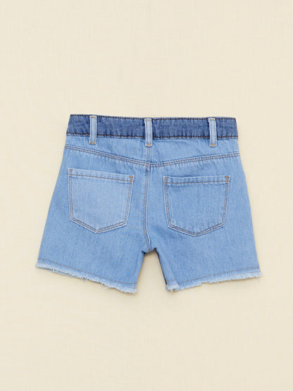 Color Blocked Girls' Jean Shorts