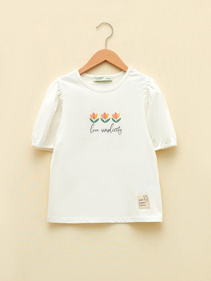 Crew Neck Printed Short Sleeve Organic Cotton Girls' T-Shirt