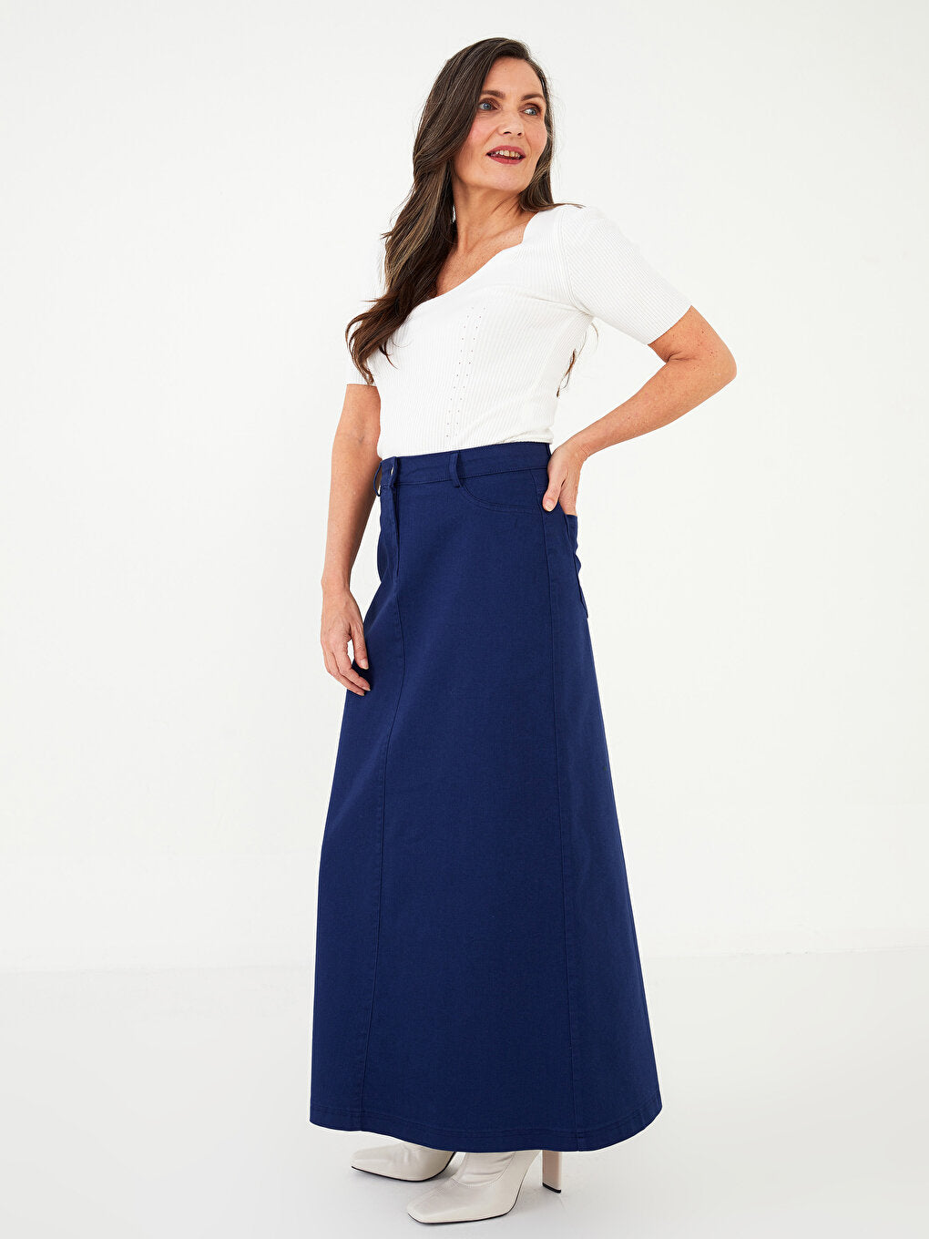 Standard Fit Plain Pocket Detailed Women's Gabardine Women's Skirt