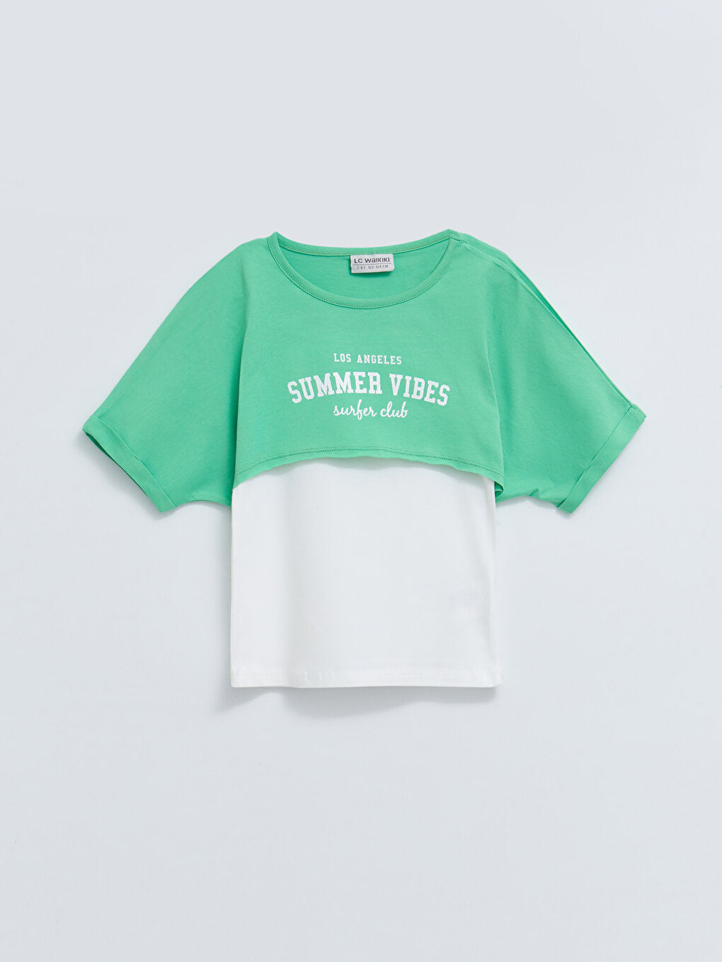 Crew Neck Printed Short Sleeve Girls Crop T-Shirt and Undershirt