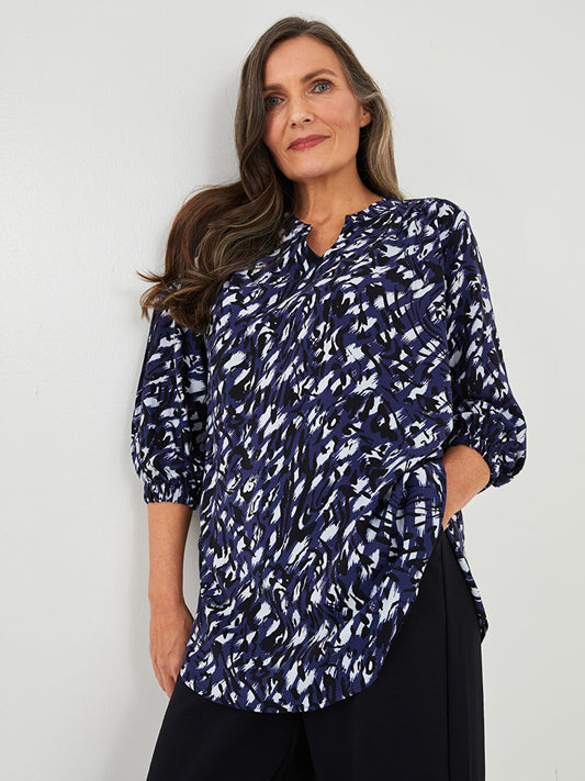 Loose Collar Patterned Poplin Women's Blouse