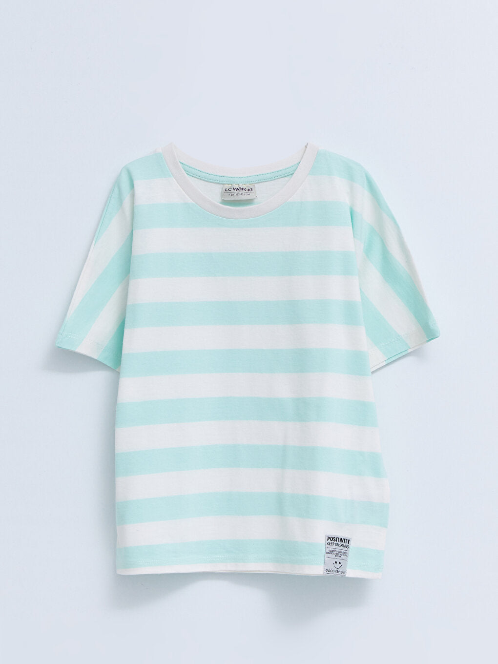 Crew Neck Striped Short Sleeve Cotton Girls' T-Shirt