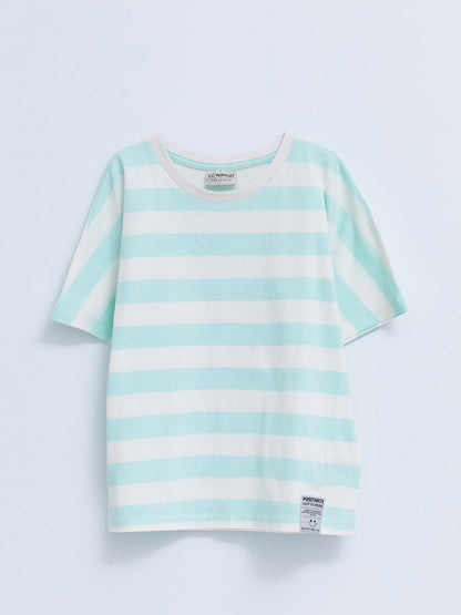 Crew Neck Striped Short Sleeve Cotton Girls' T-Shirt