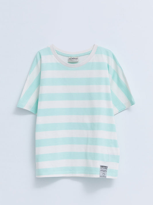 Crew Neck Striped Short Sleeve Cotton Girls' T-Shirt