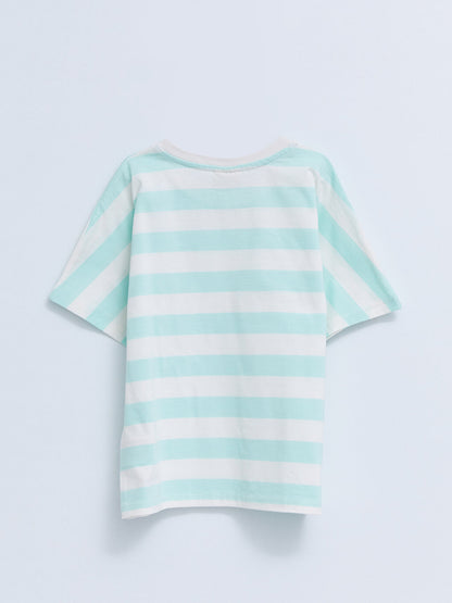 Crew Neck Striped Short Sleeve Cotton Girls' T-Shirt