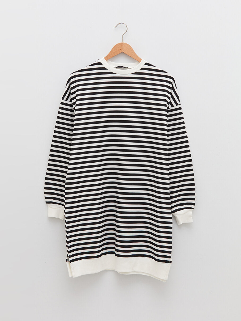 Crew Neck Striped Long Sleeve Oversize Cotton Women's Sweatshirt Tunic