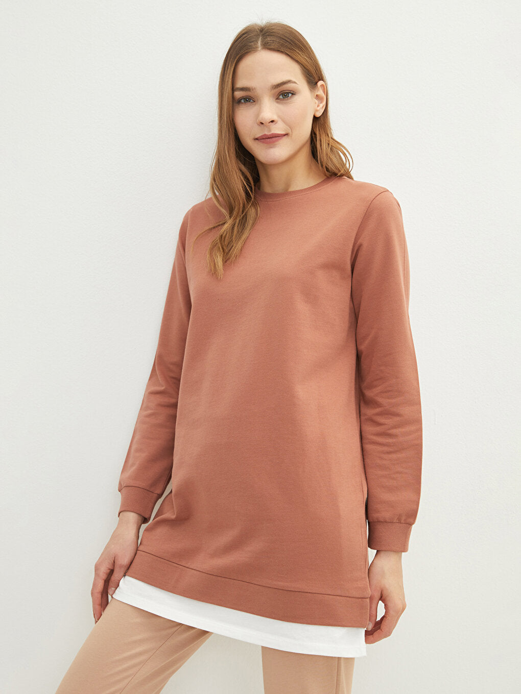 Crew Neck Plain Long Sleeve Oversize Women's Sweatshirt Tunic