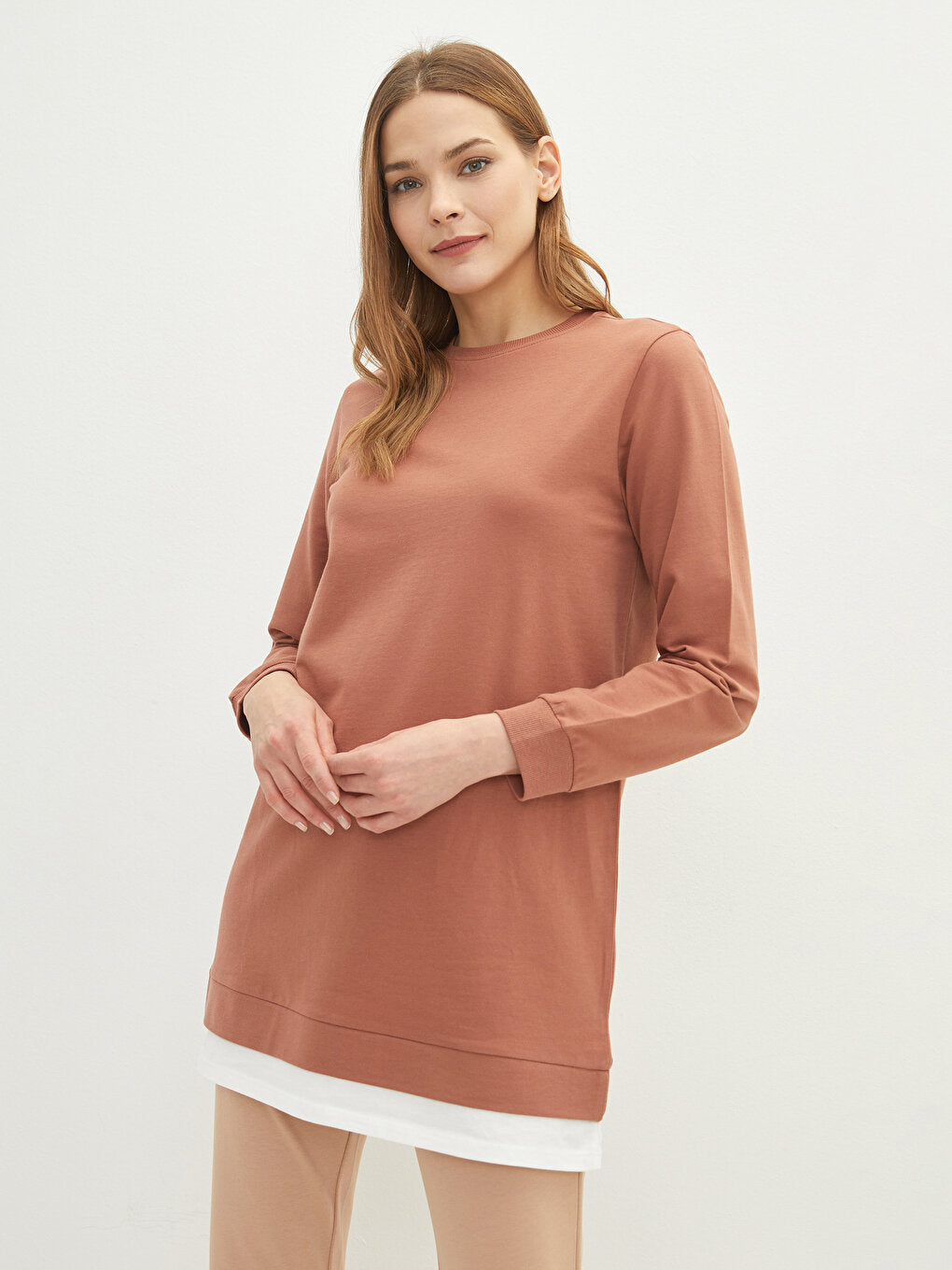 Crew Neck Plain Long Sleeve Oversize Women's Sweatshirt Tunic