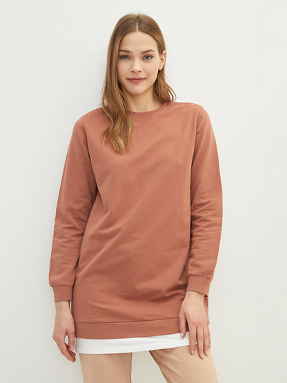 Crew Neck Plain Long Sleeve Oversize Women's Sweatshirt Tunic