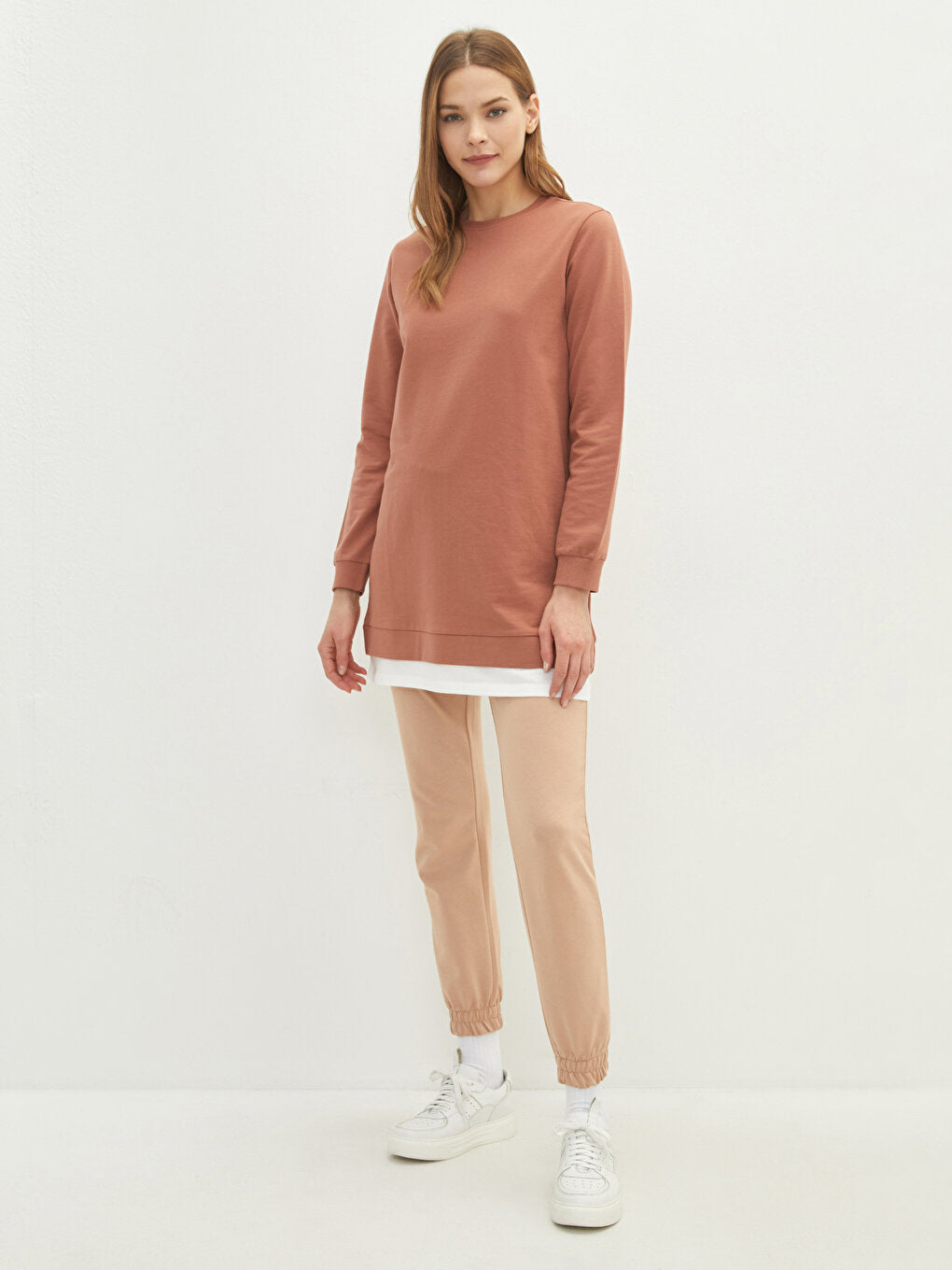 Crew Neck Plain Long Sleeve Oversize Women's Sweatshirt Tunic