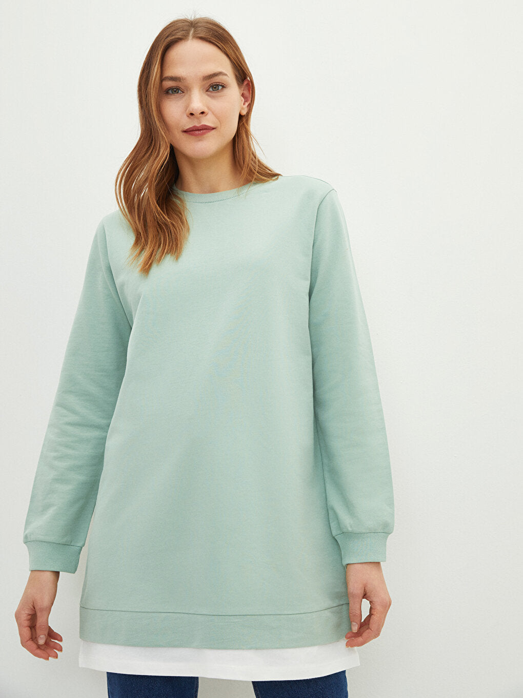 Crew Neck Plain Long Sleeve Oversize Women's Sweatshirt Tunic