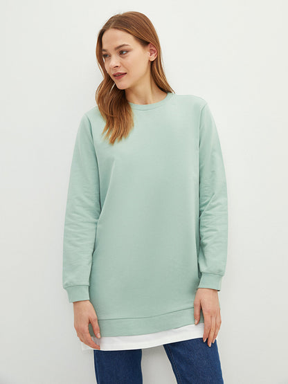 Crew Neck Plain Long Sleeve Oversize Women's Sweatshirt Tunic