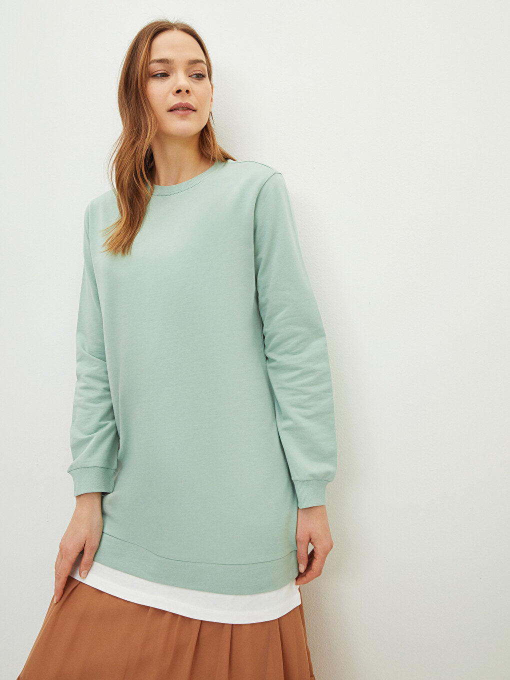 Crew Neck Plain Long Sleeve Oversize Women's Sweatshirt Tunic