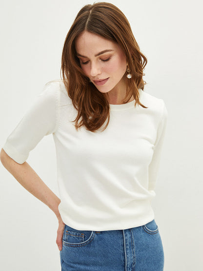 Crew Neck Plain Short Sleeve Women's Knitwear Sweater