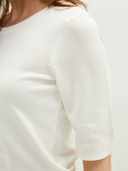 Crew Neck Plain Short Sleeve Women's Knitwear Sweater