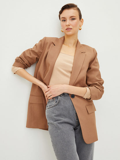 Front Button Closure Plain Long Sleeve Women's Blazer Jacket