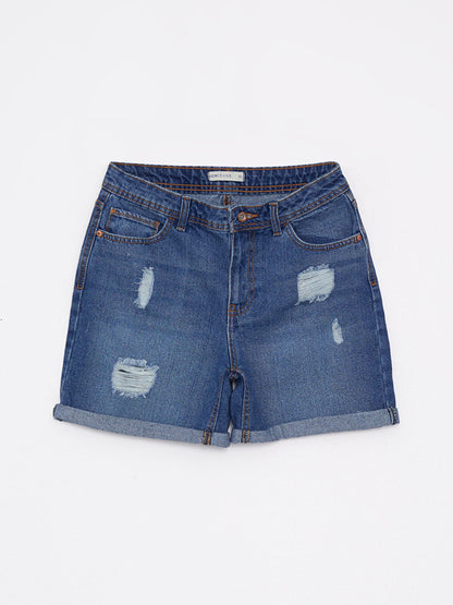 High Waist Standard Fit Straight Pocket Detailed Women's Rodeo Jean Shorts