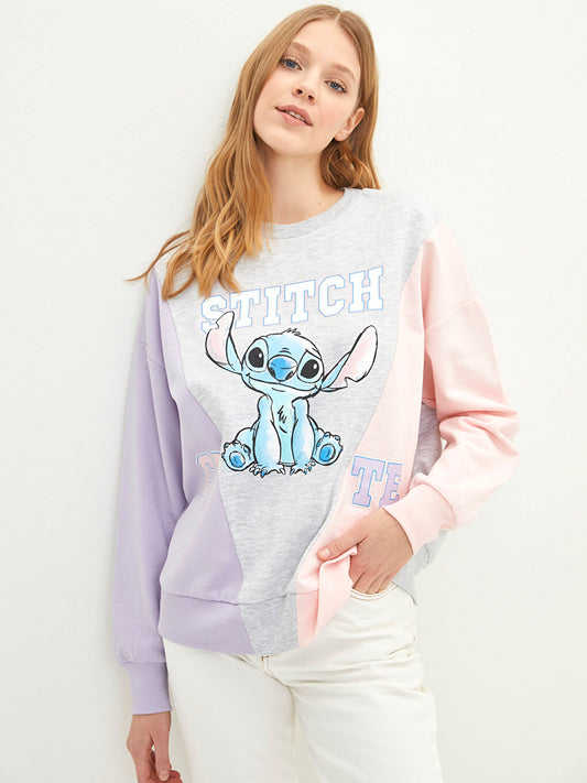 Crew Neck Lilo &amp; Stitch Printed Long Sleeve Women's Sweatshirt