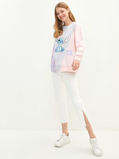 Crew Neck Lilo &amp; Stitch Printed Long Sleeve Women's Sweatshirt