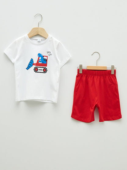 Crew Neck Short Sleeve Printed Baby Boy T-Shirt and Shorts 2-Piece Set