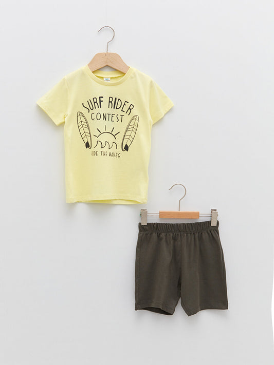 Crew Neck Short Sleeve Printed Baby Boy T-Shirt and Shorts 2-Piece Set