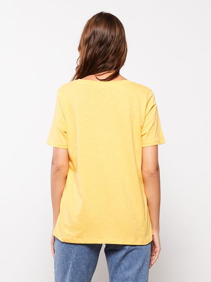 V-Neck Plain Short Sleeve Women's Cotton T-Shirt