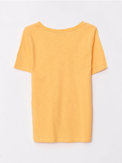 V-Neck Plain Short Sleeve Women's Cotton T-Shirt