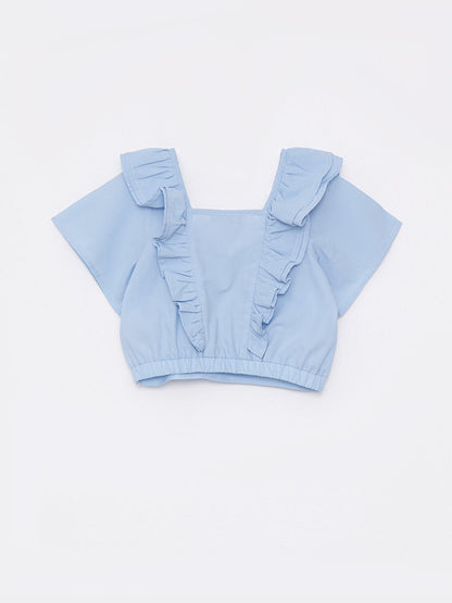 Square Neck Basic Short Sleeve Poplin Girl's Blouse