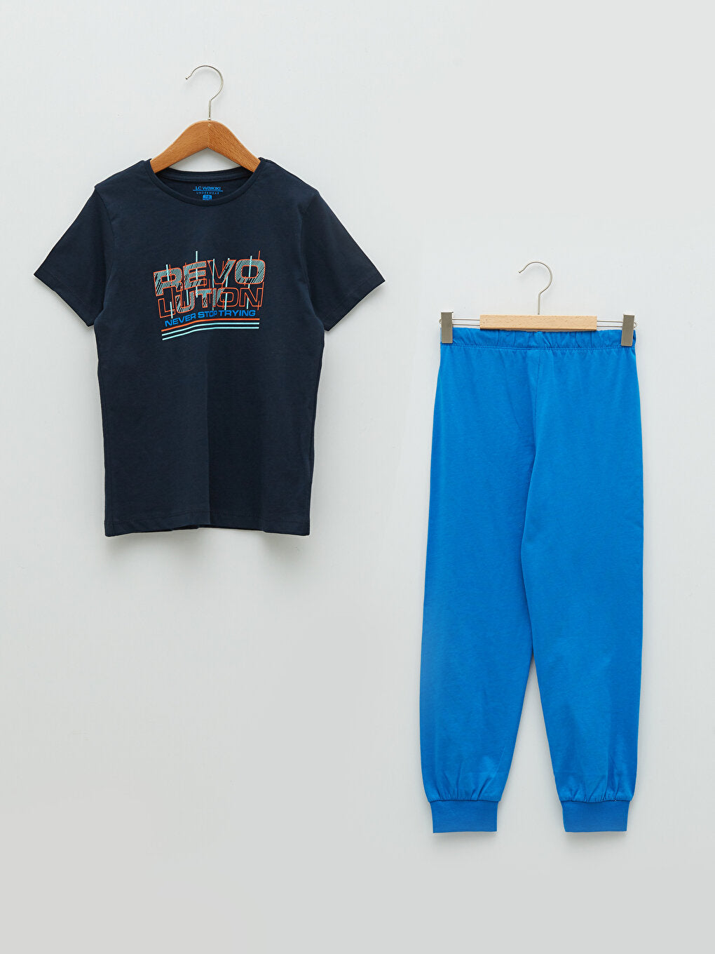 Crew Neck Printed Short Sleeve Boys Pajama Set