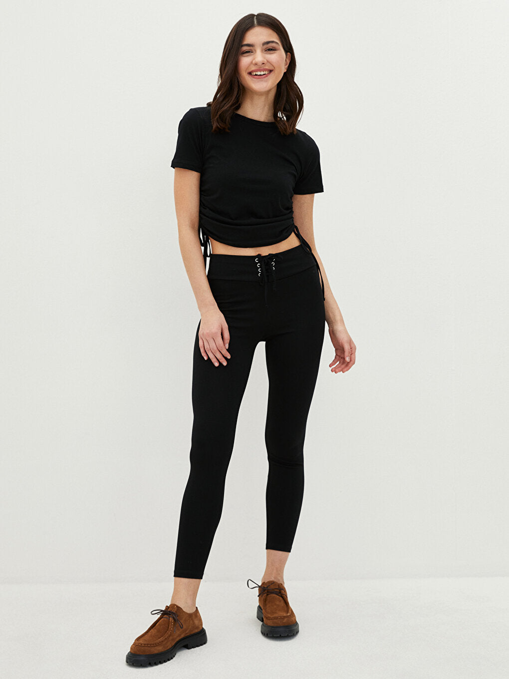 Women's Leggings with Elastic Waist and Tie Detail