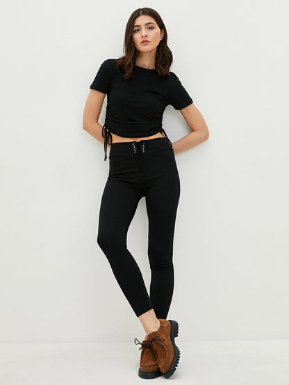 Women's Leggings with Elastic Waist and Tie Detail