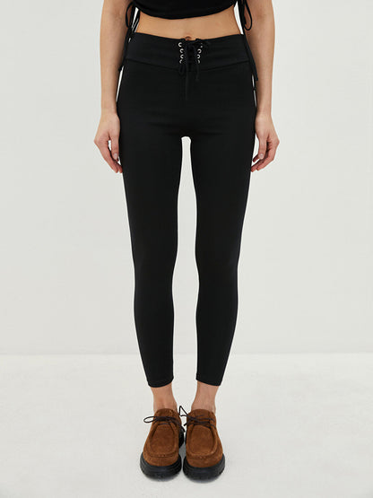 Women's Leggings with Elastic Waist and Tie Detail