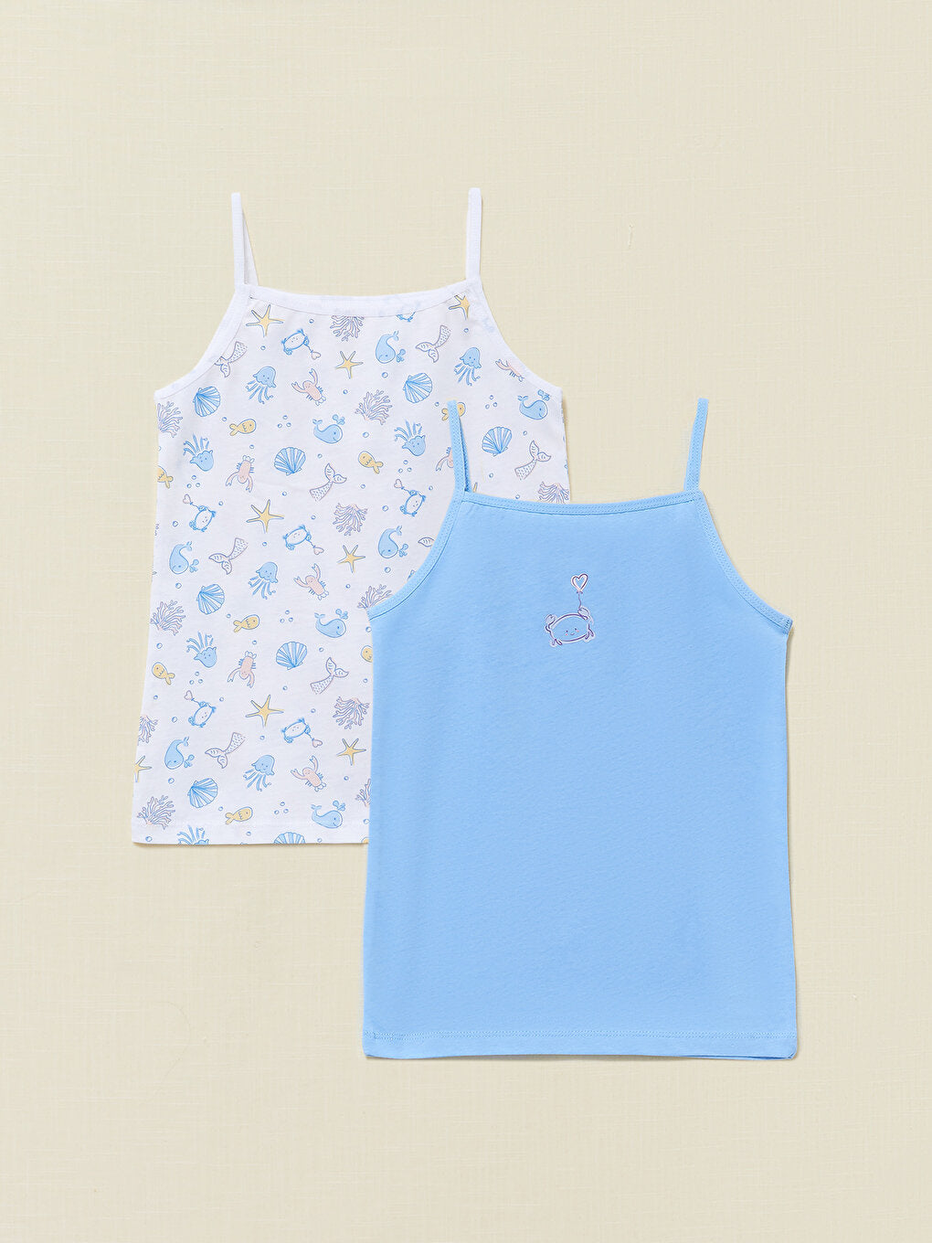 Square Neck Printed Strappy Organic Cotton Girls Undershirt 2-pack