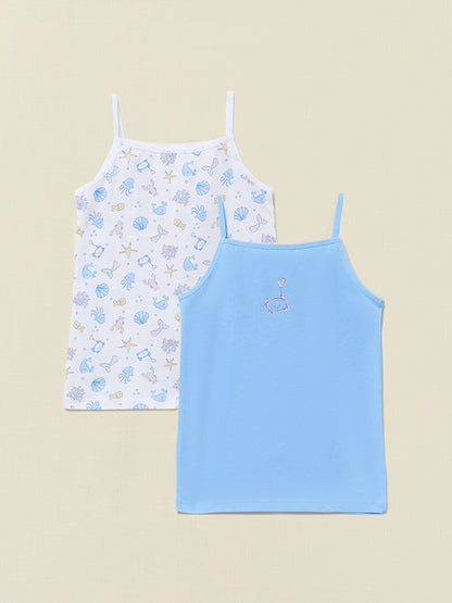 Square Neck Printed Strappy Organic Cotton Girls Undershirt 2-pack