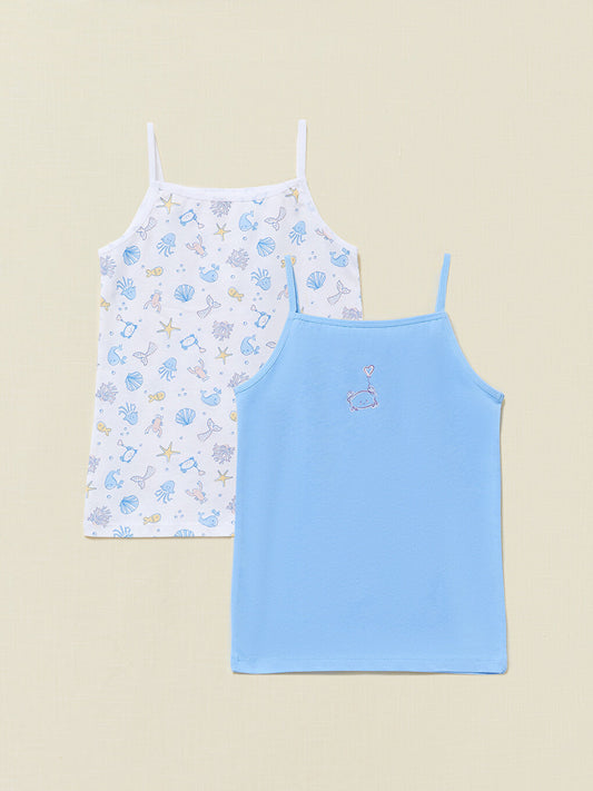 Square Neck Printed Strappy Organic Cotton Girls Undershirt 2-pack