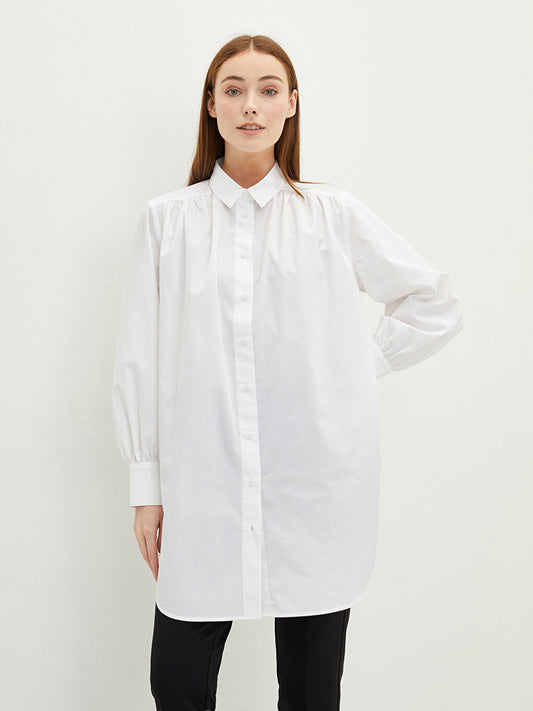 Plain Long Sleeve Oversize Poplin Women's Shirt Tunic