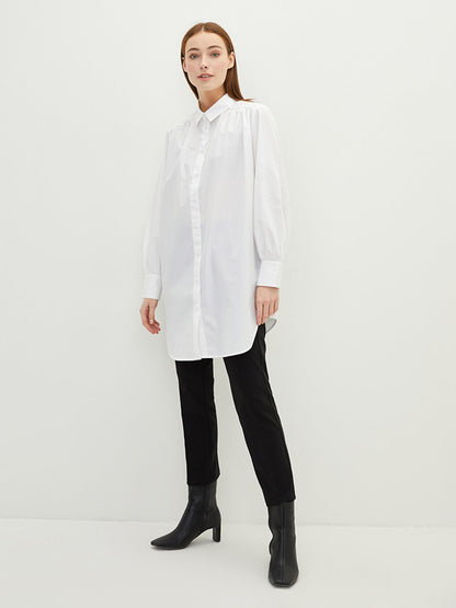 Plain Long Sleeve Oversize Poplin Women's Shirt Tunic