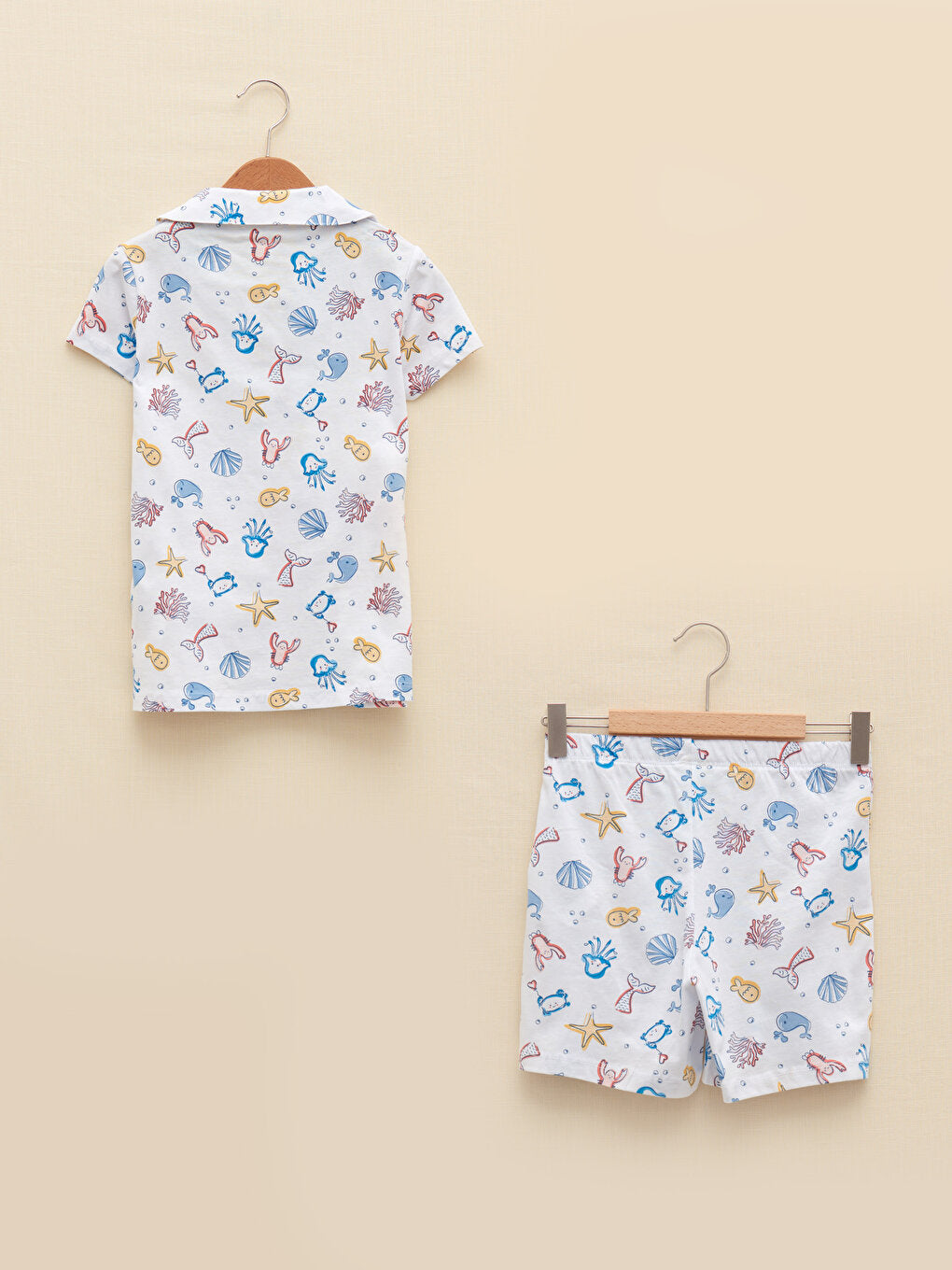 Shirt Collar Printed Short Sleeve Organic Cotton Girls Pajama Set with Shorts