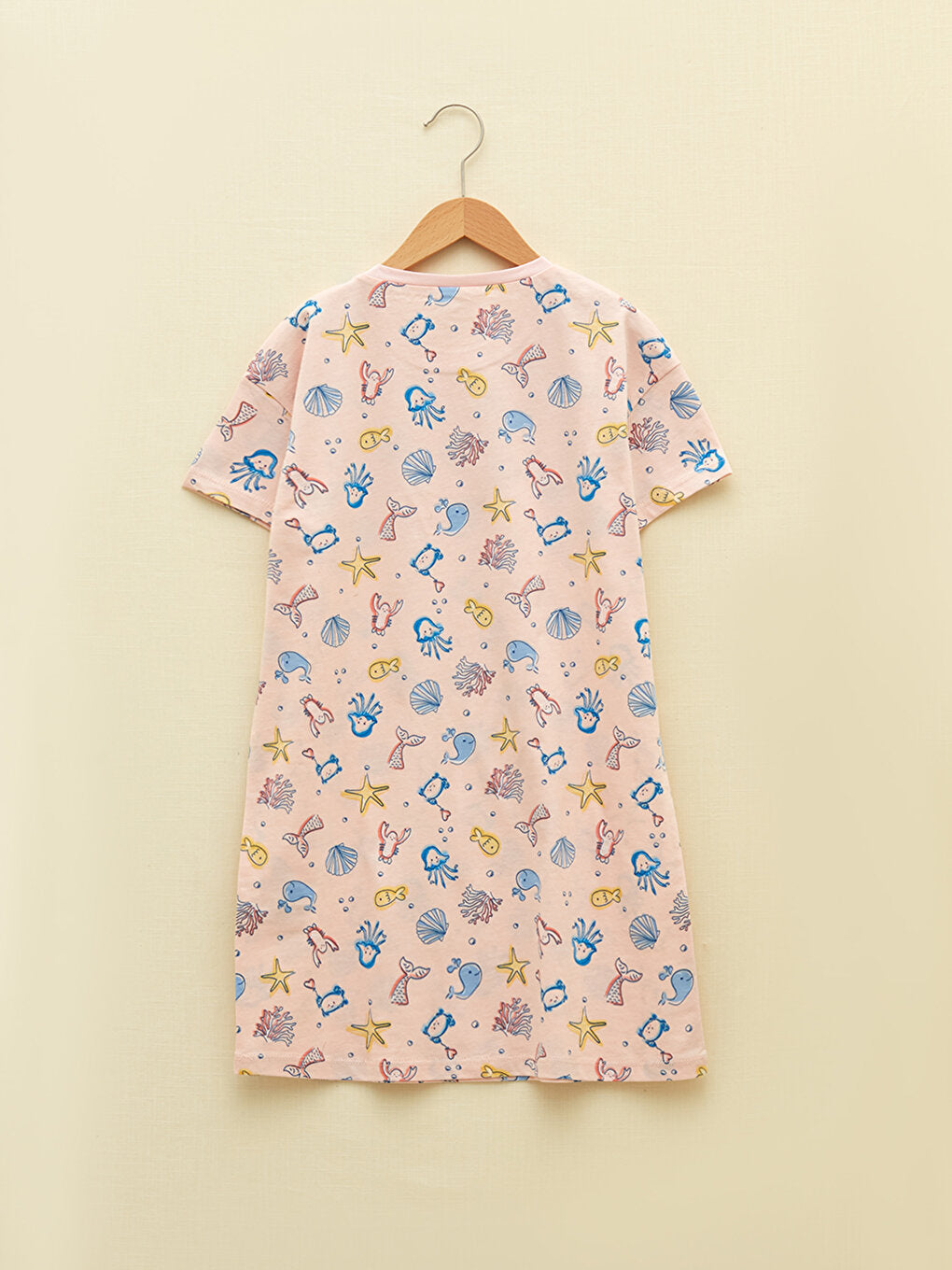 Crew Neck Printed Short Sleeve Organic Cotton Girl's Nightgown