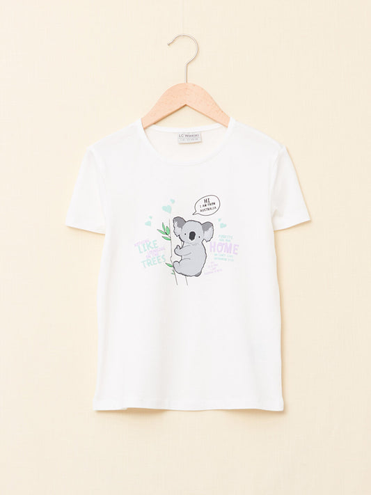 Crew Neck Printed Short Sleeve Cotton Girls' T-Shirt