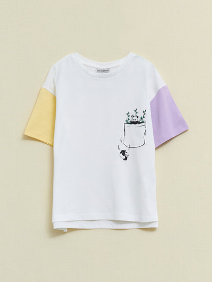 Crew Neck Printed Short Sleeve Cotton Girls' T-Shirt