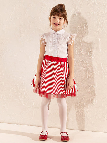 Striped Poplin Girls Skirt with Elastic Waist