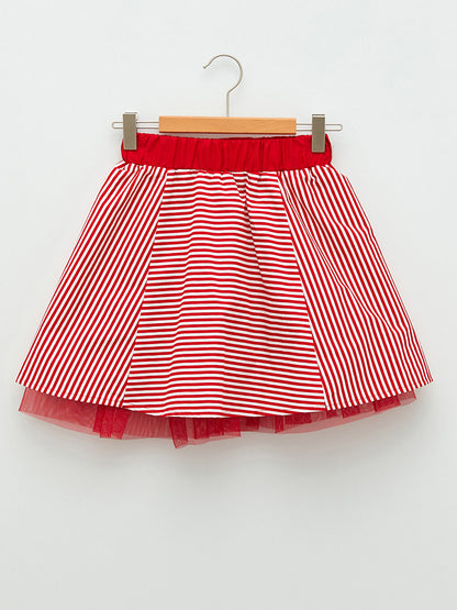 Striped Poplin Girls Skirt with Elastic Waist