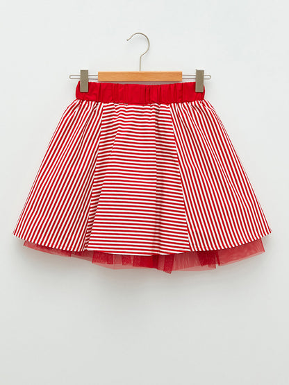 Striped Poplin Girls Skirt with Elastic Waist