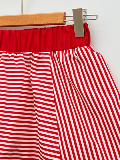 Striped Poplin Girls Skirt with Elastic Waist