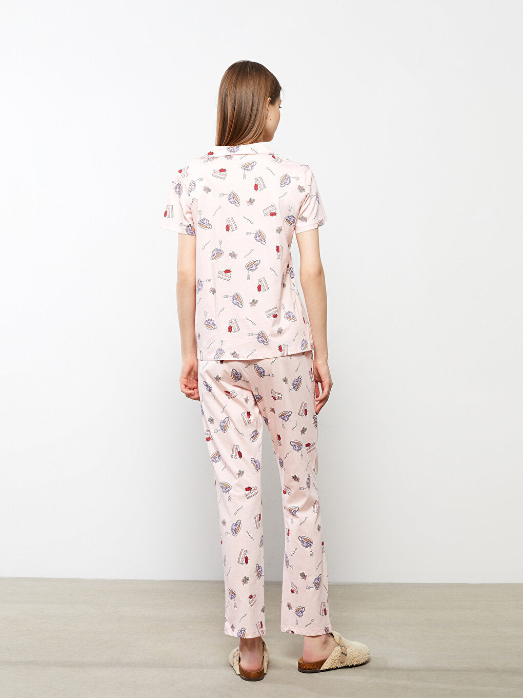 Shirt Collar Printed Short Sleeve Cotton Women's Pajama Set