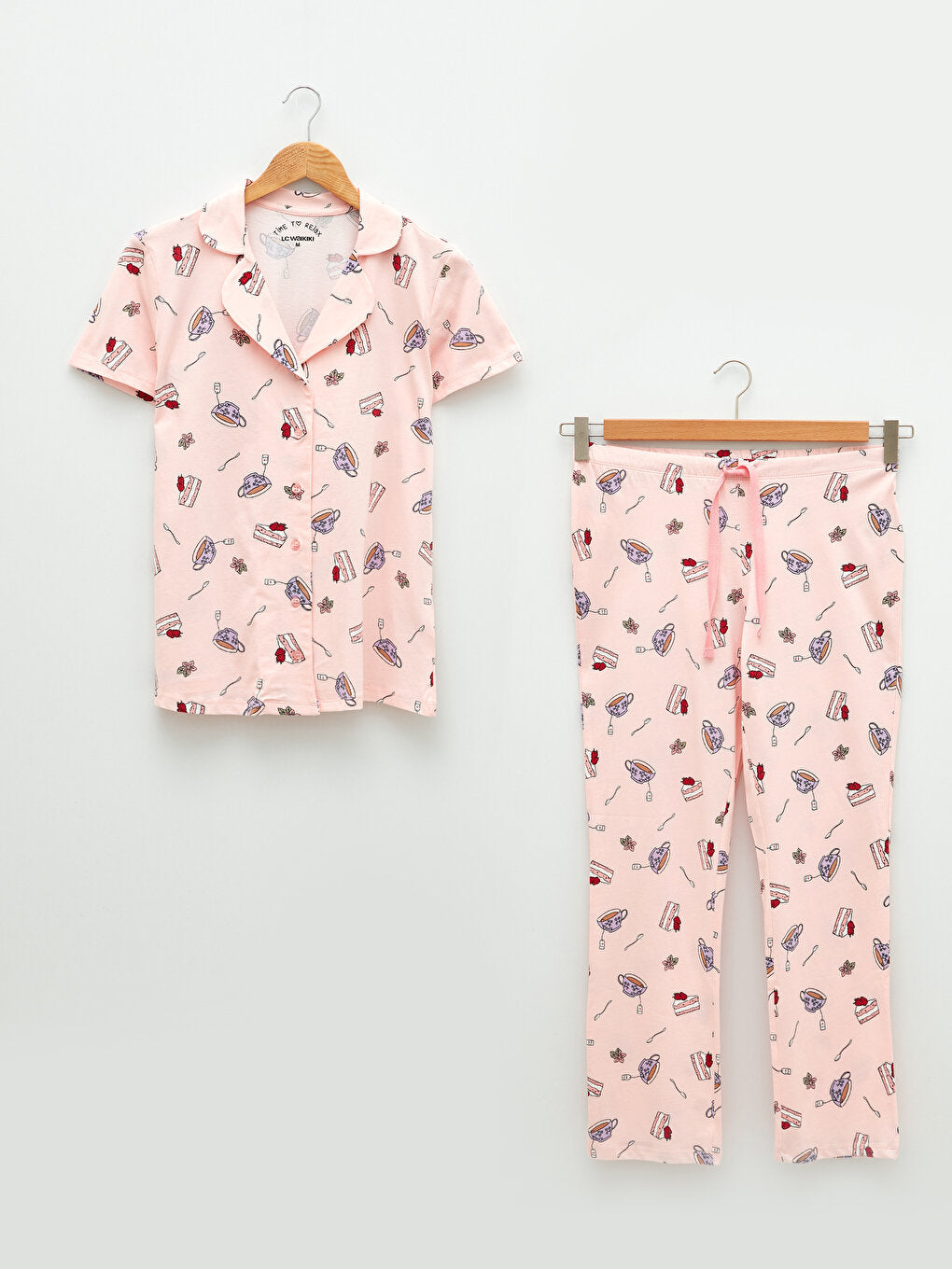 Shirt Collar Printed Short Sleeve Cotton Women's Pajama Set