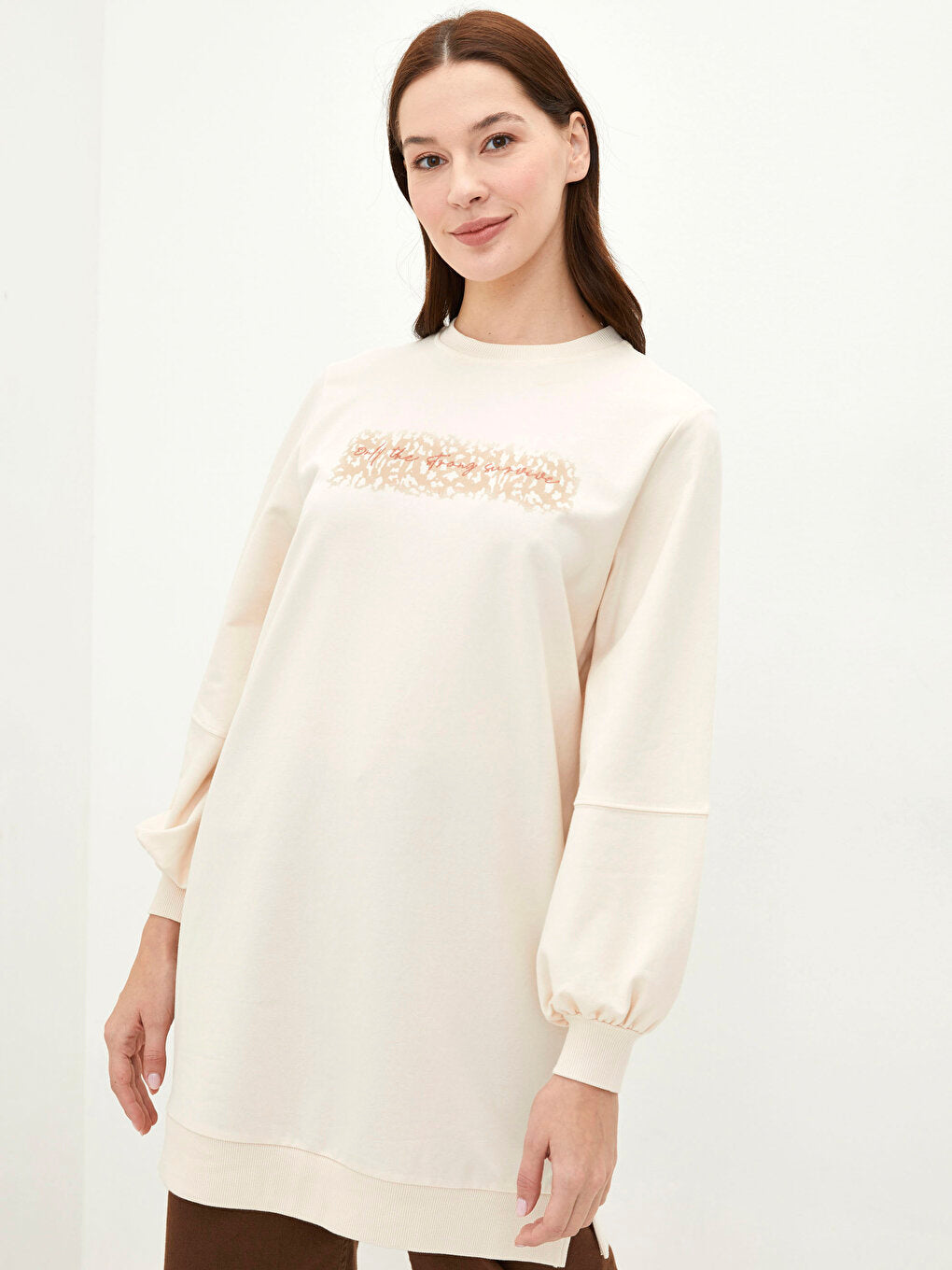 Crew Neck Printed Long Sleeve Women's Sweatshirt Tunic